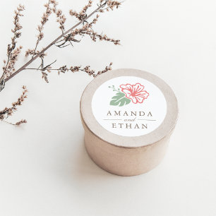 Adesivo Redondo Casamento do hibiscus da ilha