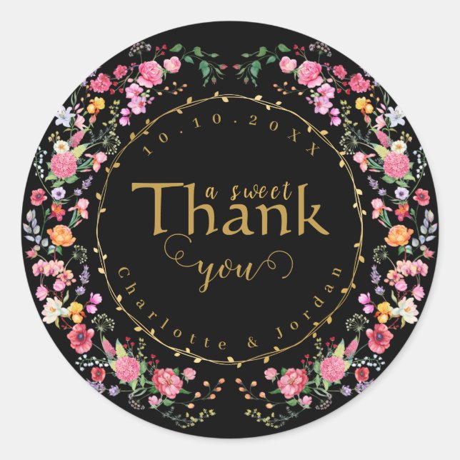 Adesivo Redondo Casamento do Jardim de Primavera do Elegante Wildf (Frente)