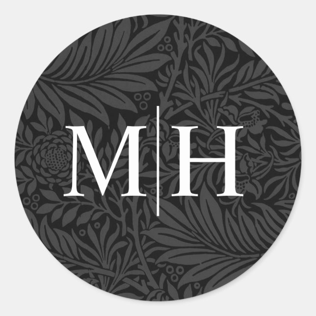 Adesivo Redondo Casamento do Monograma Branco Floral Negro Elegant (Frente)