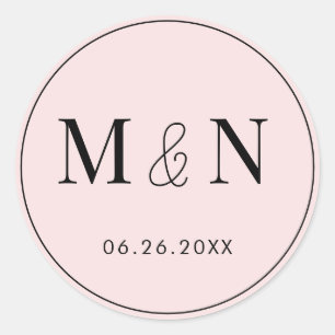 Adesivo Redondo Casamento do Monograma, cor-de-rosa e preto