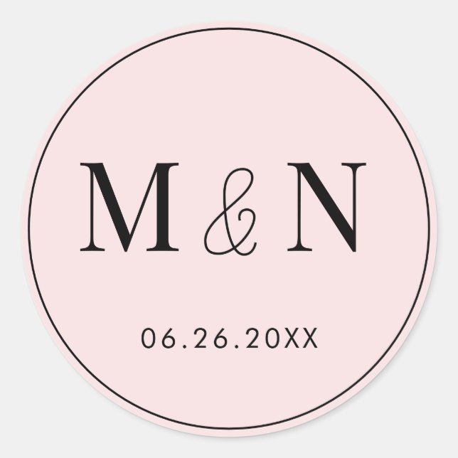 Adesivo Redondo Casamento do Monograma, cor-de-rosa e preto (Frente)