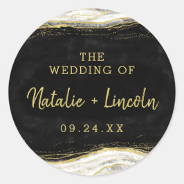 Adesivo Redondo Casamento do Monograma da Agata Geográfica Dourada