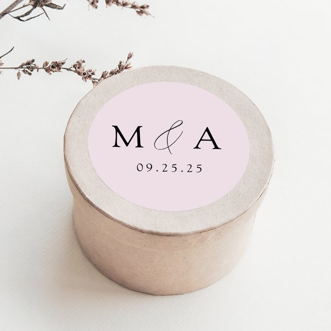 Adesivo Redondo Casamento do Monograma da Lavanda Elegante Moderna (Criador carregado)