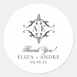 Adesivo Redondo Casamento do Monograma do Paixão Negro e Branco El