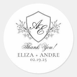 Adesivo Redondo Casamento do Monograma Elegante, Negro e Branco