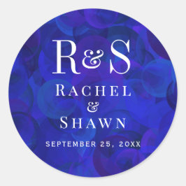 Adesivo Redondo Casamento do Monograma Moderno Real Azul Elegante