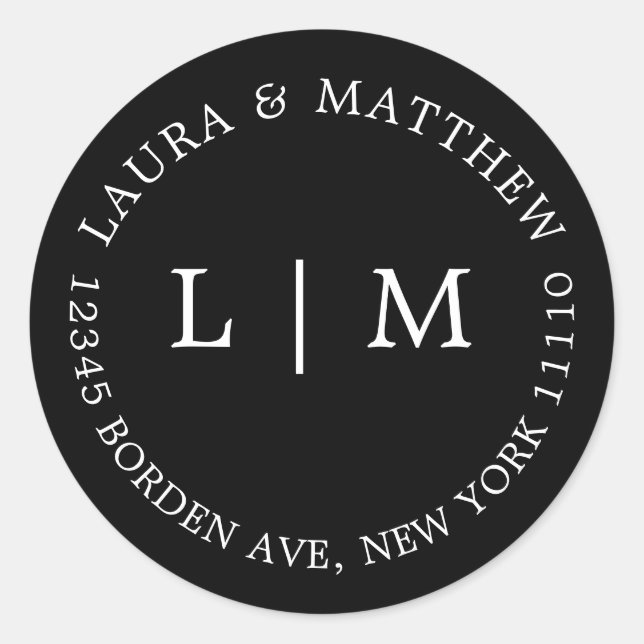 Adesivo Redondo Casamento do Monograma Negro (Frente)