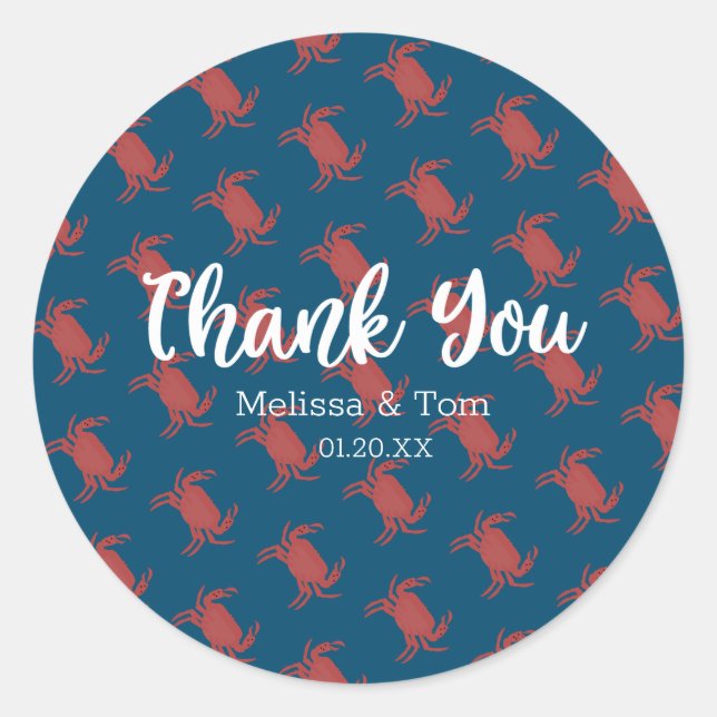 Adesivo Redondo Casamento Do Padrão Vermelho Azul Do Caranguejo Br (Frente)