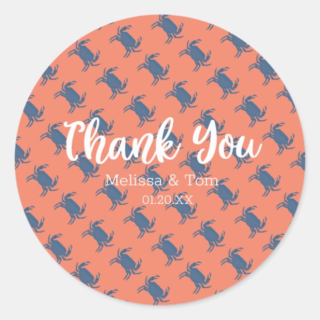 Adesivo Redondo Casamento Do Padrão Vermelho Azul Do Caranguejo Br (Frente)