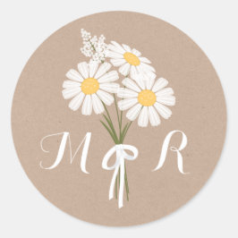 Adesivo Redondo Casamento dos Monogramas das Disies Brancas Florai