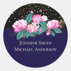 Adesivo Redondo Casamento Dourado bonito Rosa Rosa Rosa