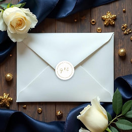 Adesivo Redondo Casamento Dourado Branco do Monograma Moderno