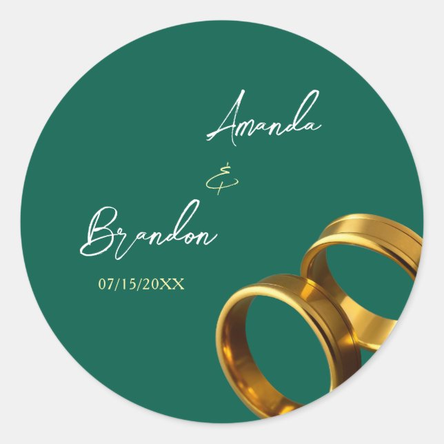 Adesivo Redondo Casamento Dourado Chic Emerald Green (Frente)