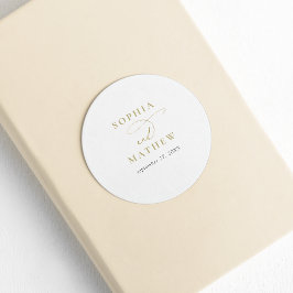 Adesivo Redondo Casamento Dourado com Caligrafia Branca Moderna