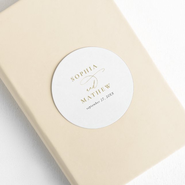 Adesivo Redondo Casamento Dourado com Caligrafia Branca Moderna (Criador carregado)