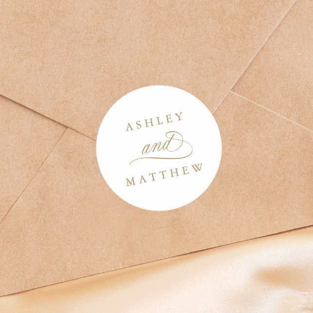 Adesivo Redondo Casamento Dourado com Caligrafia Romântica Suave (Criador carregado)