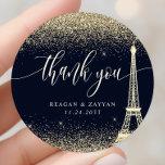 Adesivo Redondo Casamento Dourado com Glitter Torre Paris Eiffel O<br><div class="desc">Casamento Dourado da Torre Eiffel de Paris - Obrigado,  Clássico Vinheta Redonda</div>