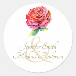 Adesivo Redondo Casamento Dourado com Rosa vermelha indulgente