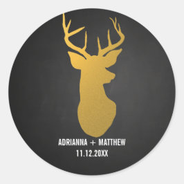 Adesivo Redondo Casamento Dourado com veados / quadro-negro Antler