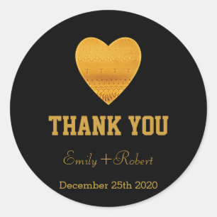 Adesivo Redondo Casamento Dourado Coração Moderno Faux Foil Obri