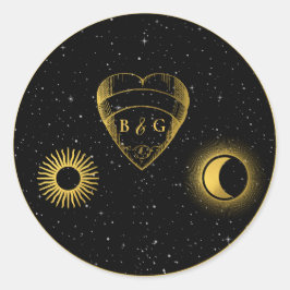 Adesivo Redondo Casamento Dourado das Estrelas Celestiais Crescent