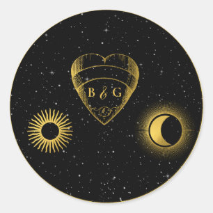 Adesivo Redondo Casamento Dourado das Estrelas Celestiais Crescent