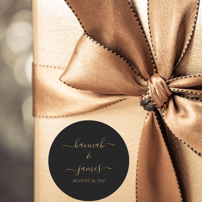 Adesivo Redondo Casamento Dourado de caligrafia Elegante (Criador carregado)