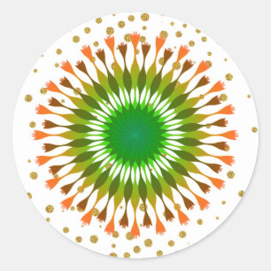 Adesivo Redondo Casamento Dourado de Confetti com Flor Verde