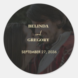 Adesivo Redondo Casamento Dourado de Foto em Branco Moderno