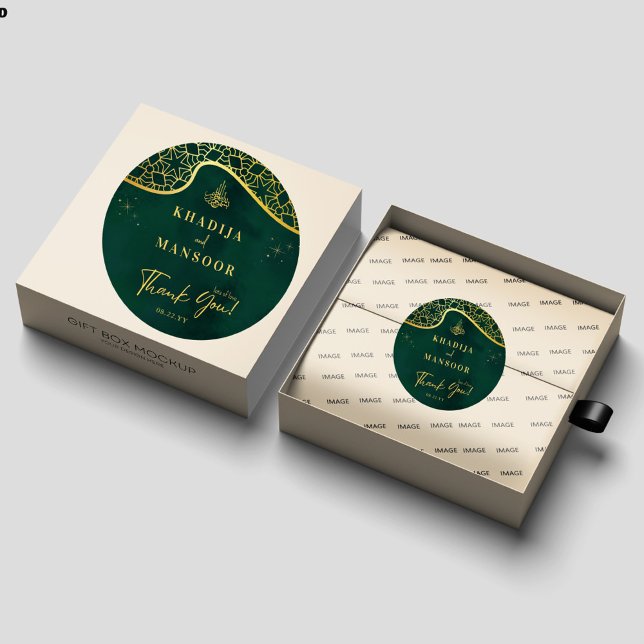 Adesivo Redondo Casamento Dourado de Glitter Real Emerald Green -  (Criador carregado)