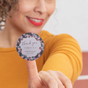 Adesivo Redondo Casamento Dourado de Hydrangeas Roxas de Lavanda A