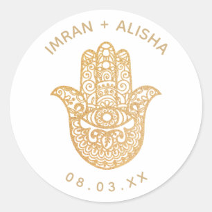 Adesivo Redondo Casamento Dourado de índio Hamsa Branca Henna