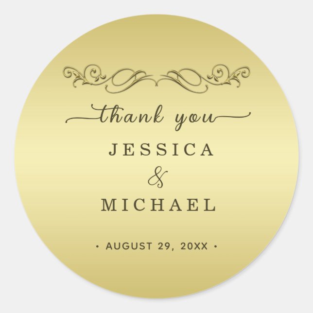 Adesivo Redondo Casamento Dourado de luxo elegante (Frente)