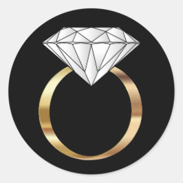 Adesivo Redondo Casamento Dourado de Noivado Negro Anel Diamante B