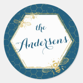 Adesivo Redondo Casamento Dourado de nome personalizado de mel de