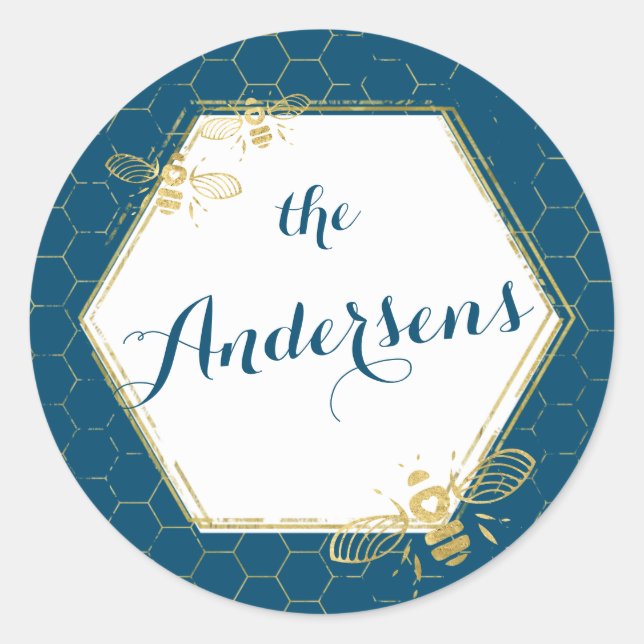 Adesivo Redondo Casamento Dourado de nome personalizado de mel de  (Frente)