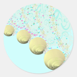 Adesivo Redondo Casamento Dourado de praia de Seashell, cor-de-ros