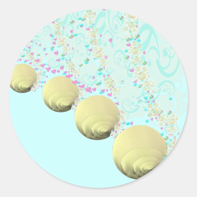 Adesivo Redondo Casamento Dourado de praia de Seashell, cor-de-ros (Frente)