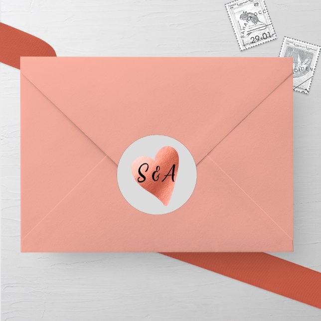 Adesivo Redondo Casamento Dourado do Coração Chic Rosa (Criador carregado)