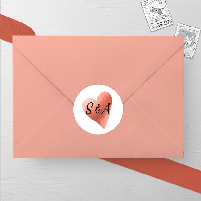 Adesivo Redondo Casamento Dourado do Coração Chic Rosa (Criador carregado)