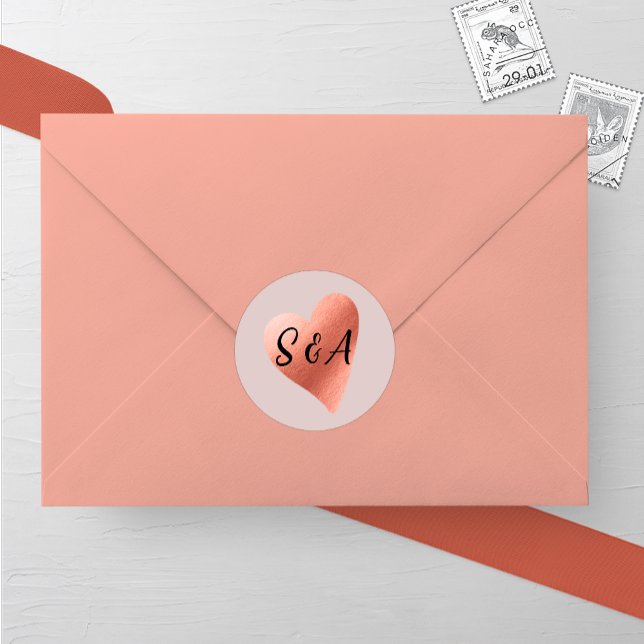 Adesivo Redondo Casamento Dourado do Coração Chic Rosa (Criador carregado)