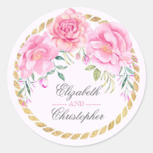 Adesivo Redondo Casamento Dourado do envoltório das aguarelas