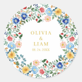 Adesivo Redondo Casamento Dourado do Jardim de Florestas Selvagens