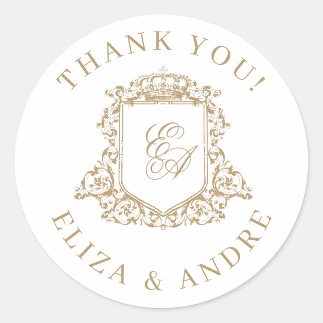 Adesivo Redondo Casamento Dourado e branco do Monograma Real (Frente)