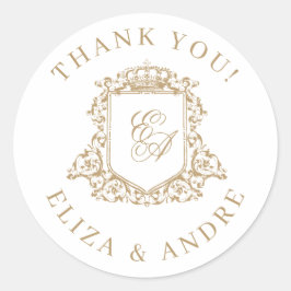 Adesivo Redondo Casamento Dourado e branco do Monograma Real