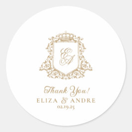Adesivo Redondo Casamento Dourado e branco do Monograma Real