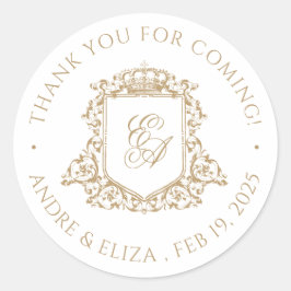Adesivo Redondo Casamento Dourado e branco do Monograma Real