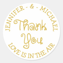 Adesivo Redondo Casamento Dourado E Branco Obrigado - Noivado