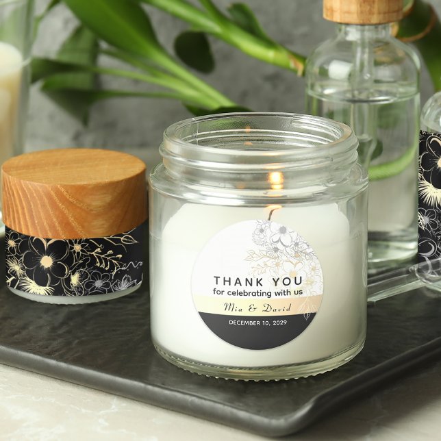 Adesivo Redondo Casamento Dourado e Branco Russo Obrigado (Criador carregado)