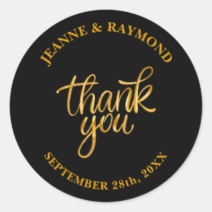 Adesivo Redondo Casamento Dourado E Negro Elegante Obrigado A Favo